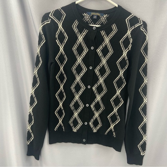 Brooks Brothers Sweaters - Brooks Brothers Women’s Black White Extra Fine Merino Cardigan Sweater Size XS